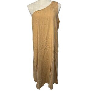 Sincerely Jules One-Shoulder Tan Midi Dress XL Rayon/Cotton/Linen Blend Made In